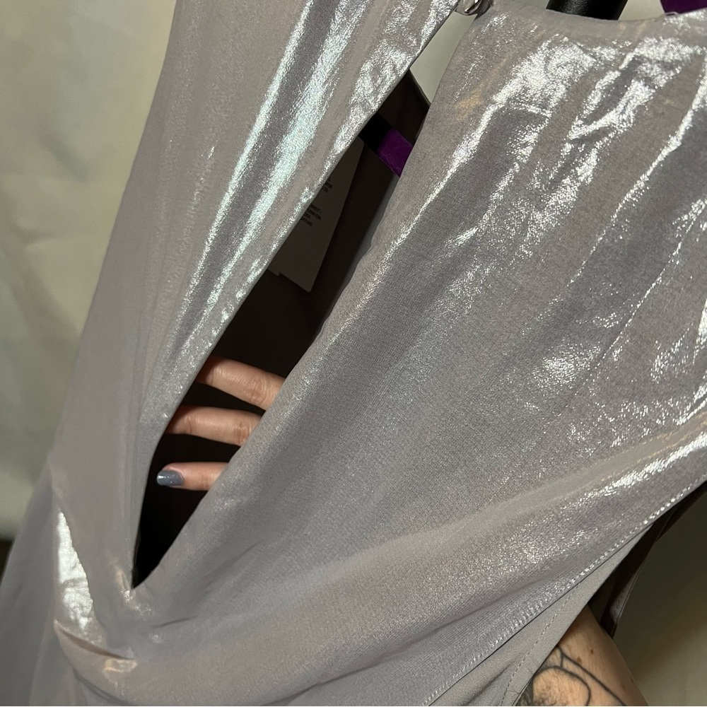 ASOS Metallic Silver Draped Midi Dress 4 - Picture 7 of 9